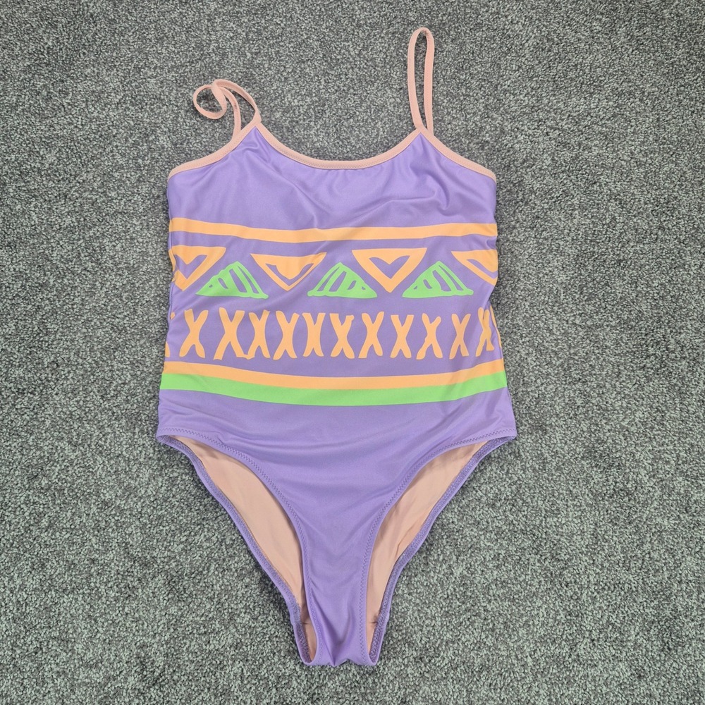 Chubbies Swimsuit Womens Medium Purple Geometric Retro One Piece Swimwear